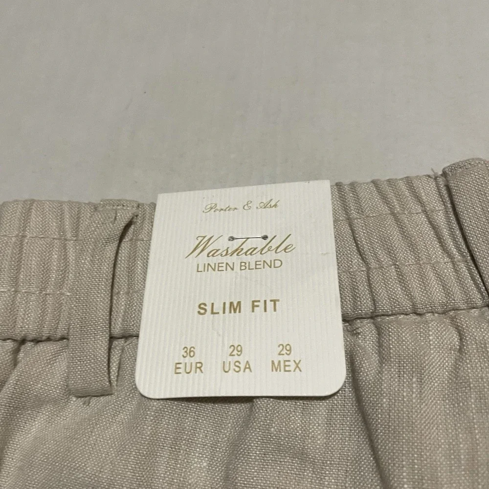 NEW Porter & Ash Pants Mens 29 X‎ 30 Linen Blend Chino Beige Washable Straight